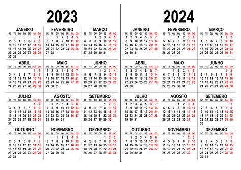 calendário 2023 e 2024